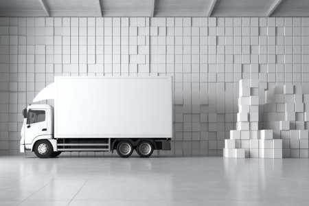 A white truck with a white box on the side. Generative AIの素材