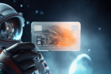 hand holding virtual, transparent business card. Genarative ai.の素材