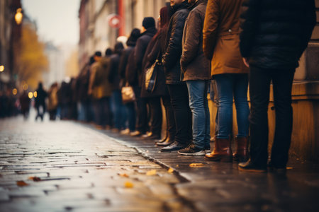 Large group of people waiting in line - Generative AI.の素材