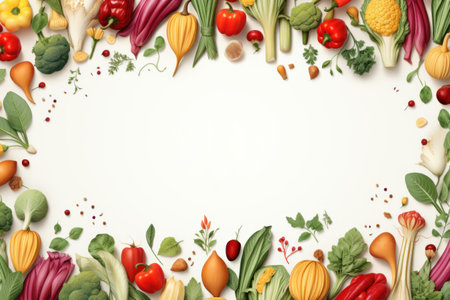 a vegetables collage isolated on. Web banner with copy space. Generative AI.の素材