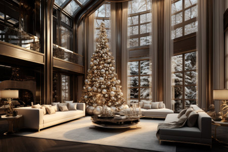interior of a luxury living room during Christmas. Generative AI.の素材
