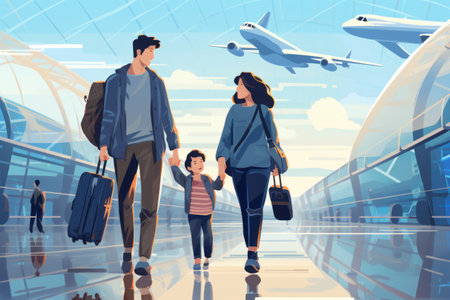 family travel at the airport , Generative AI.の素材