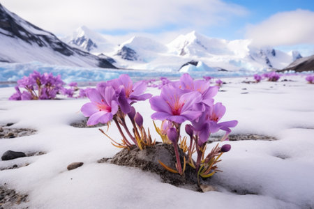 Flower in a North Pole Setting Horizon generated by AI.の素材
