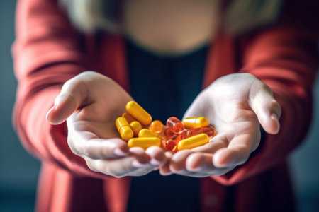 person holding vitamin pills , generative AI.の素材