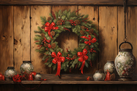 Christmas table with Christmas decorations, generative AI.の素材