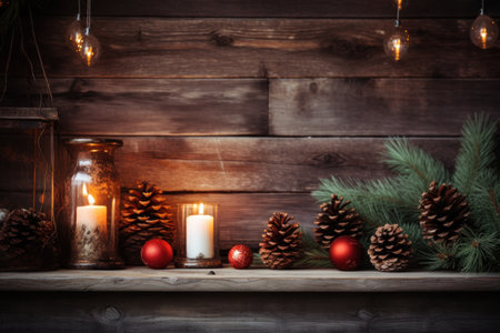 Christmas table with Christmas decorations, generative AI.の素材