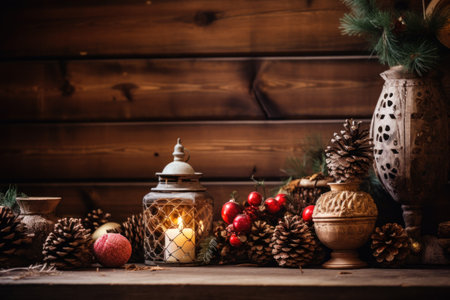 Christmas table with Christmas decorations, generative AI.の素材