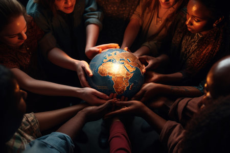 Global warming, people hold globe ,Conceptual of climate change. Generative A.の素材