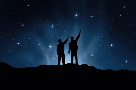 night sky in forest, view of star on night sky through tree brunches. AI Generative.の素材