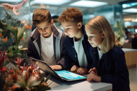 A focused student using a digital tablet for learning of technology in education. AI Generative ..の素材