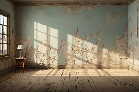 An empty room with a spotless and damaged . AI Generative.の素材
