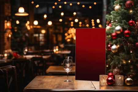 Menu boards in Christmas shopping mall center sign mockup. Generative AI..の素材