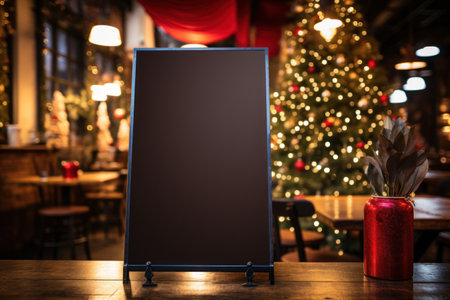 Menu boards in Christmas shopping mall center sign mockup. Generative AI..の素材