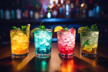 Variety of alcoholic drinks and cheerful business person. generative AI.の素材