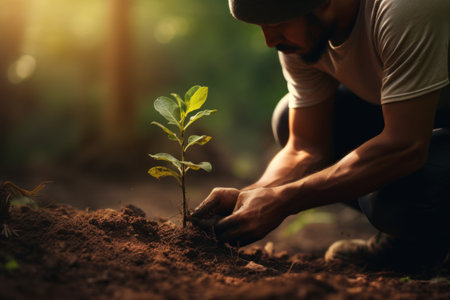 people planting a treee in the forest. Generative AI.の素材