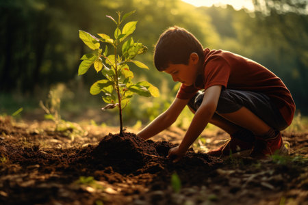 people planting a treee in the forest. Generative AI.の素材