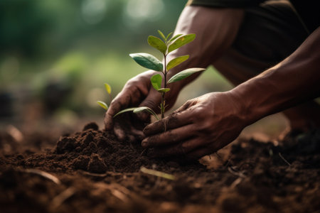 people planting a treee in the forest. Generative AI.の素材