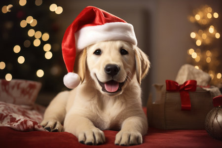 cute dogs in a new year setting. concept of celebrating Christmas or new year. AI generative..の素材