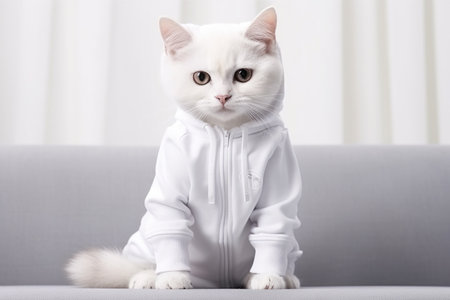 Cute cat portrait. dressed in white hoodie sweater. AI Generative ..の素材