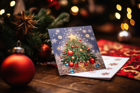 Greeting card concept. Abstract Christmas tree shape arranged with festive symbols..AI Generative..の素材