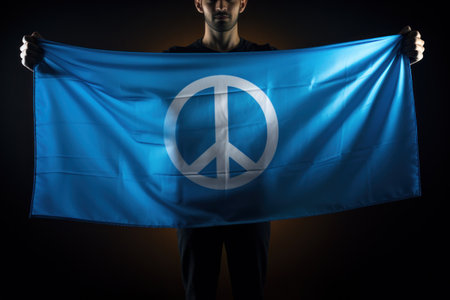 people holding international day of peace flag. AI genertive.の素材