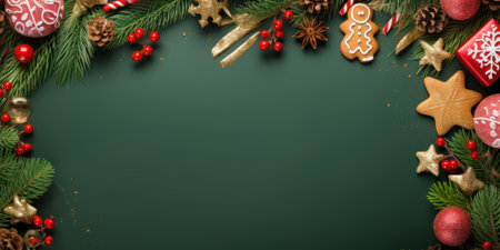 Blank greeting template mockup on charismas decorations background. AI generative.の素材