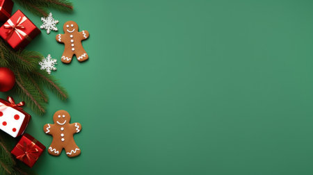 Blank greeting template mockup on charismas decorations background. AI generative.の素材