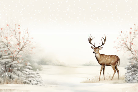 Watercolor deer on a transparent background, Christmas illustration. Generative AI.の素材