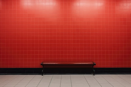 Empty room with red wall and concrete or wooden floor, .Generative AI.の素材