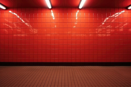 Empty room with red wall and concrete or wooden floor, .Generative AI.の素材