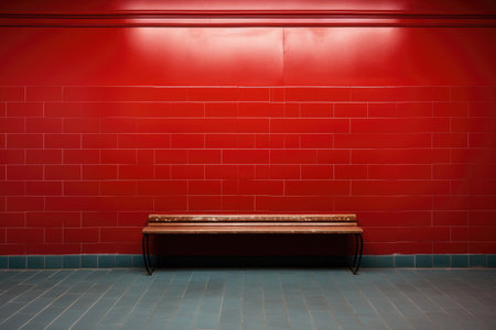 Empty room with red wall and concrete or wooden floor, .Generative AI.の素材