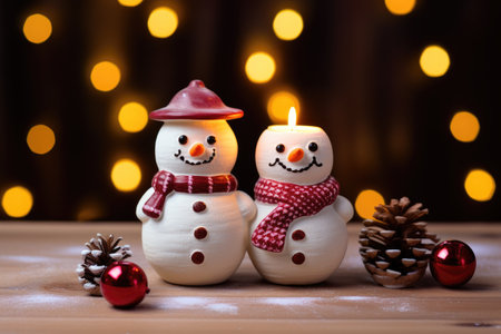 happy marshmallow on the Christmas decorations table background. Generative AI.の素材