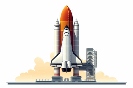 A rocket taking off from Earth with flames coming .Generative AI.の素材