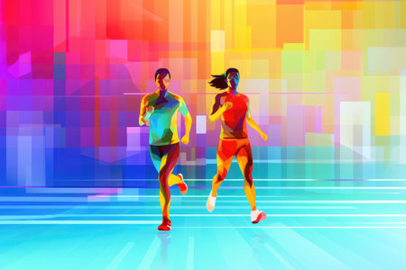 athletic runner person run on futuristic city .generated AI.の素材