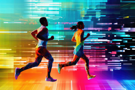 athletic runner person run on futuristic city .generated AI.の素材