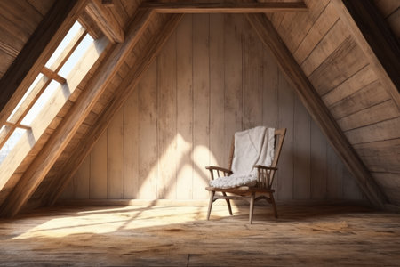 sofa in Wooden room of house or ranch with sun. Generative AI..の素材