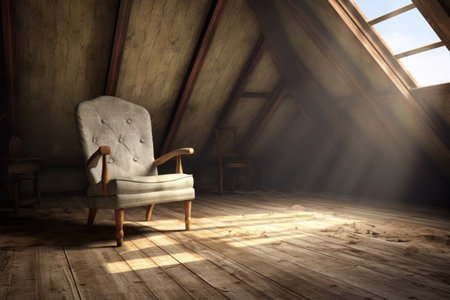 sofa in Wooden room of house or ranch with sun. Generative AI..の素材