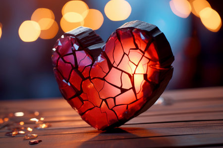 Broken heart, end of love concept. Generative AI.の素材
