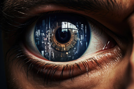 Futuristic woman eye display cyberspace concept science. AI generative.の素材