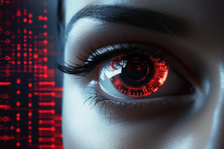 Futuristic woman eye display cyberspace concept science. AI generative.の素材
