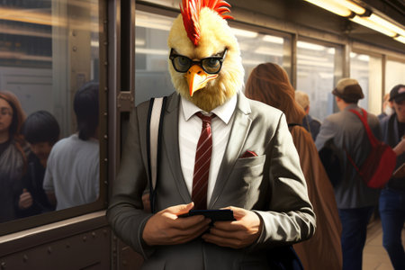 a chicken in a business suit on a business office background, ai generative.の素材