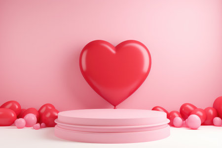 3D podium Valentine heart shaped balloons, Empty stage display presentation product, AI generate.の素材