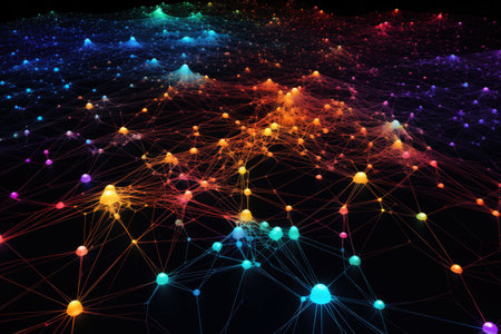 Futuristic Background of Artificial Intelligence Neural Networks. Black Background. Generative AI..の素材