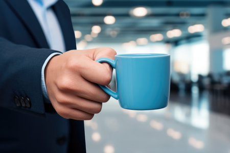 blue coffee in office background. Blue Monday concept and copy space. generative ai.の素材