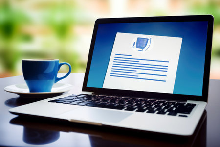 blue coffee in office background. Blue Monday concept and copy space. generative ai.の素材