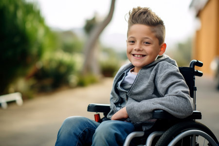 child boy in a wheelchair Generative AI.の素材