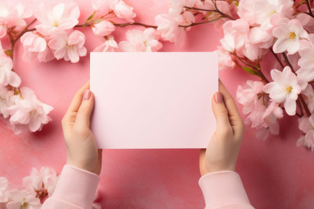 pink rose with blank card. valentine day concept .generative ai.の素材