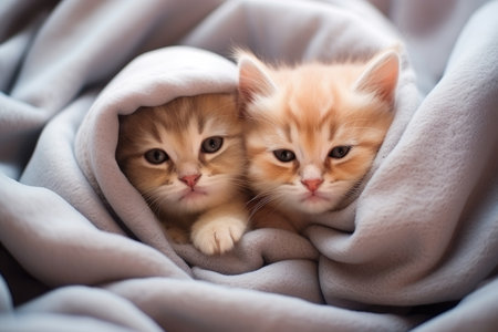 Cute kitty and puppy cudgeling together isolated .generative AI.の素材