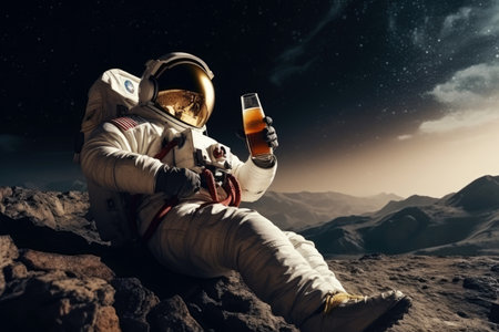 An astronaut drinks some beer on the planet. Generative AI..の素材