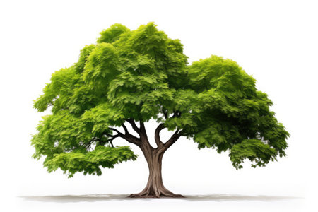 Green maple tree isolated on white background for landscape and architecture design. Generative AI.の素材